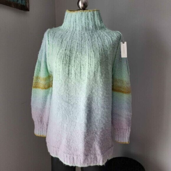 Anthropologie Ombre Mock Neck Wool Blend Oversized Sweater NWT Sz Small - Picture 1 of 10